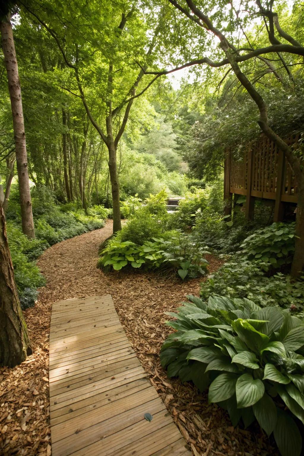Create a secret woodland retreat with wood chips.