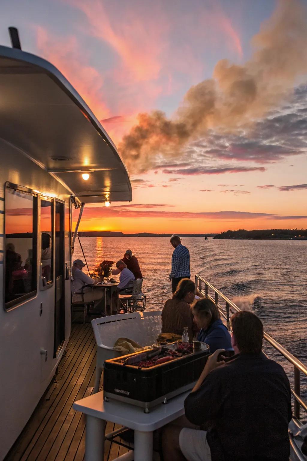 Experience a magical sunset cruise with delicious grilled food.