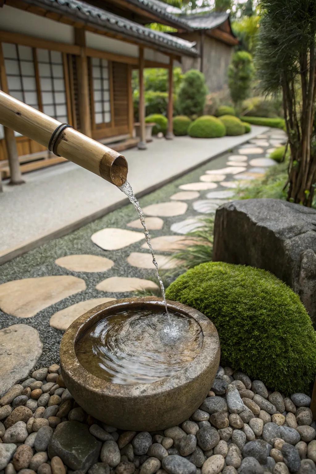A bamboo fountain brings Zen-like peace to your outdoor space.