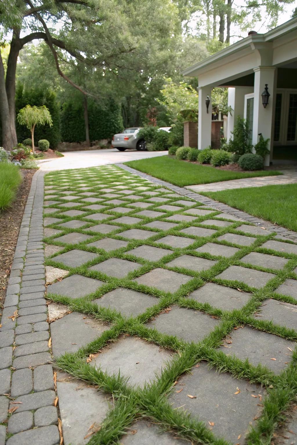 Combine greenery and functionality with grass pavers.