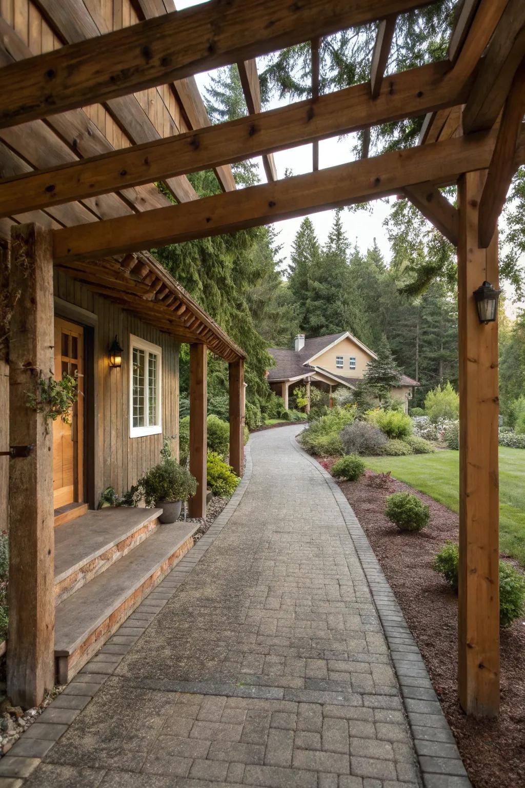 Warm your driveway with rustic wooden accents.