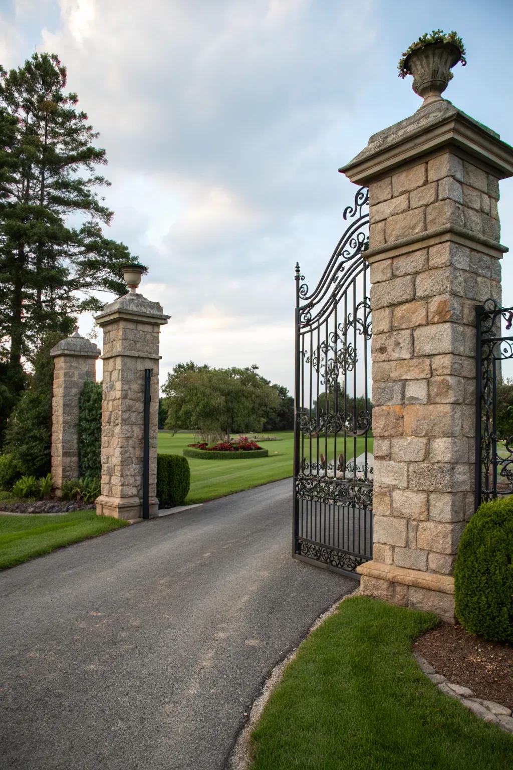 Create a grand entrance with elegant gate features.