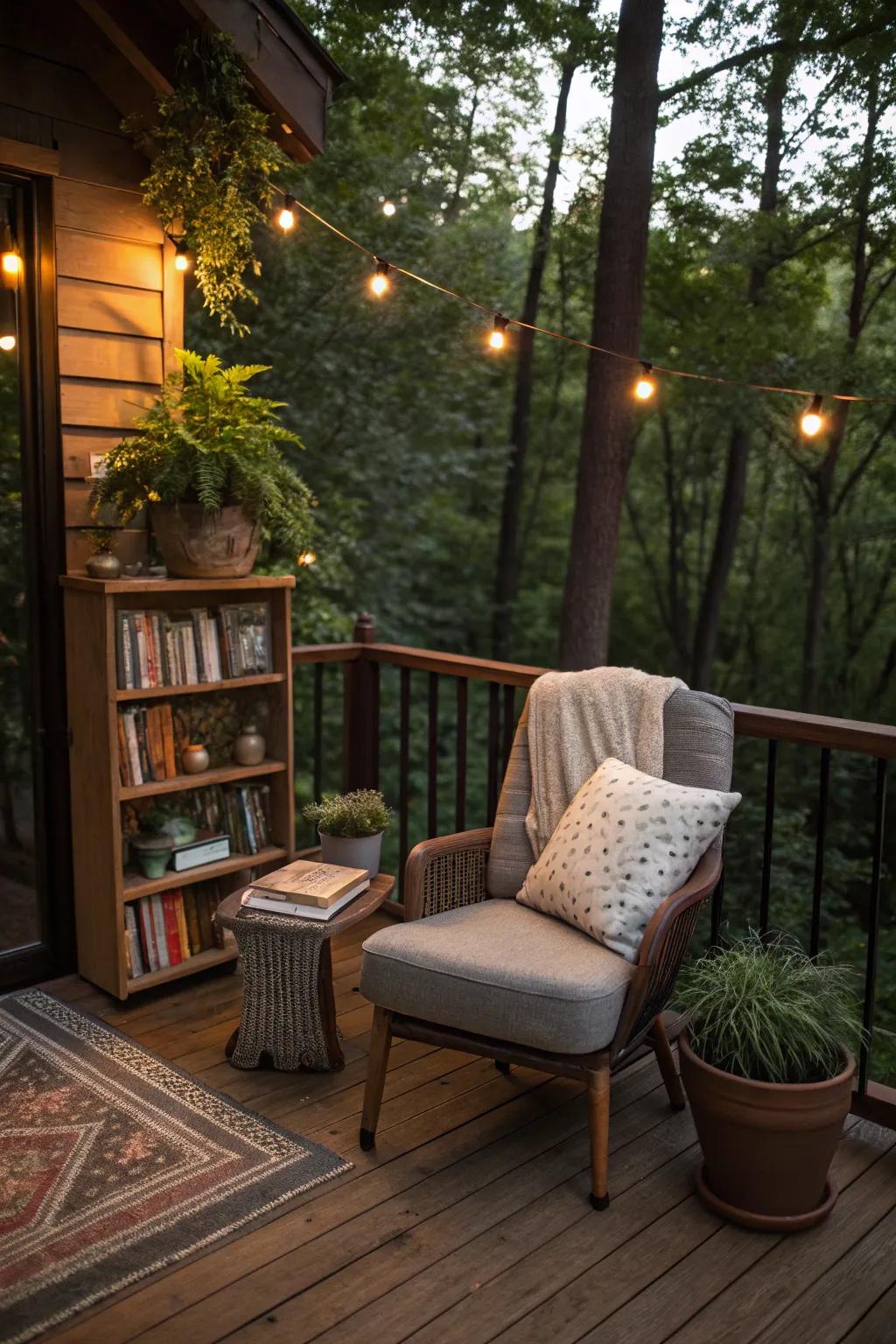 A cozy reading nook for quiet moments on the deck.