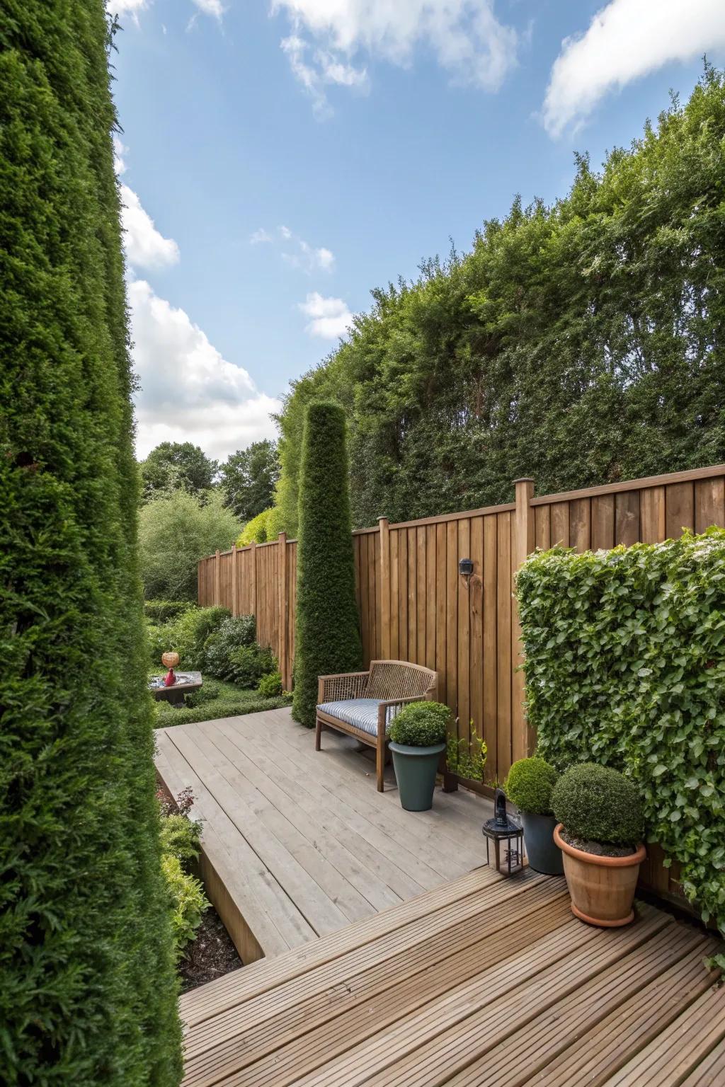 Privacy features create a secluded oasis on your deck.