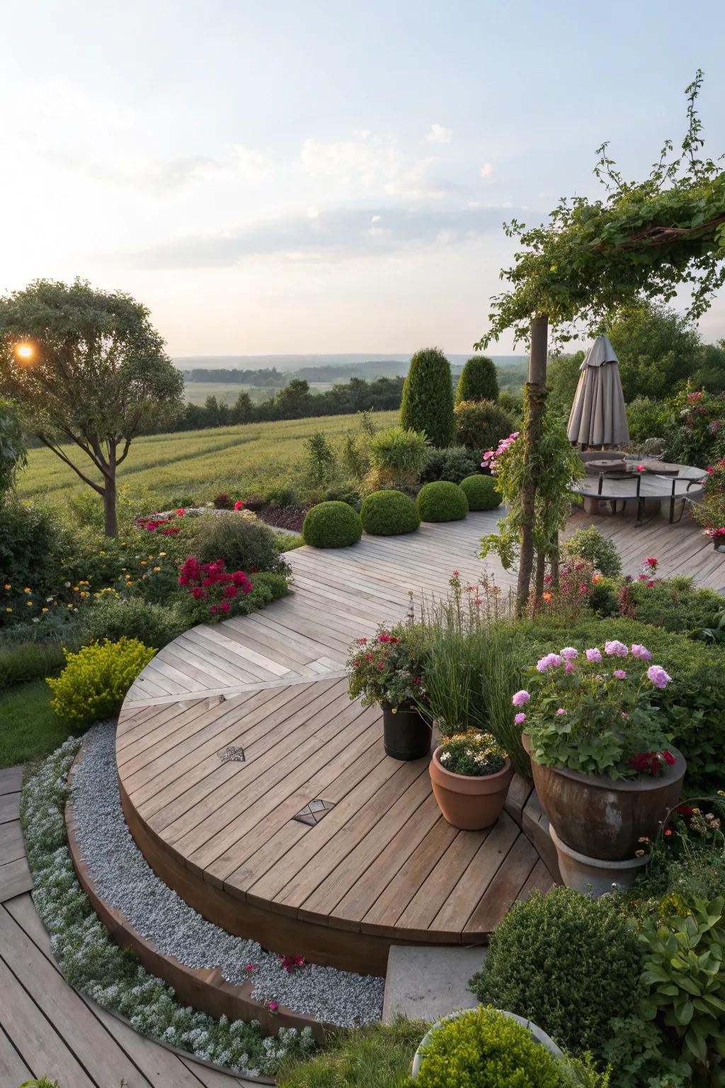 A uniquely shaped deck makes a bold and creative statement.