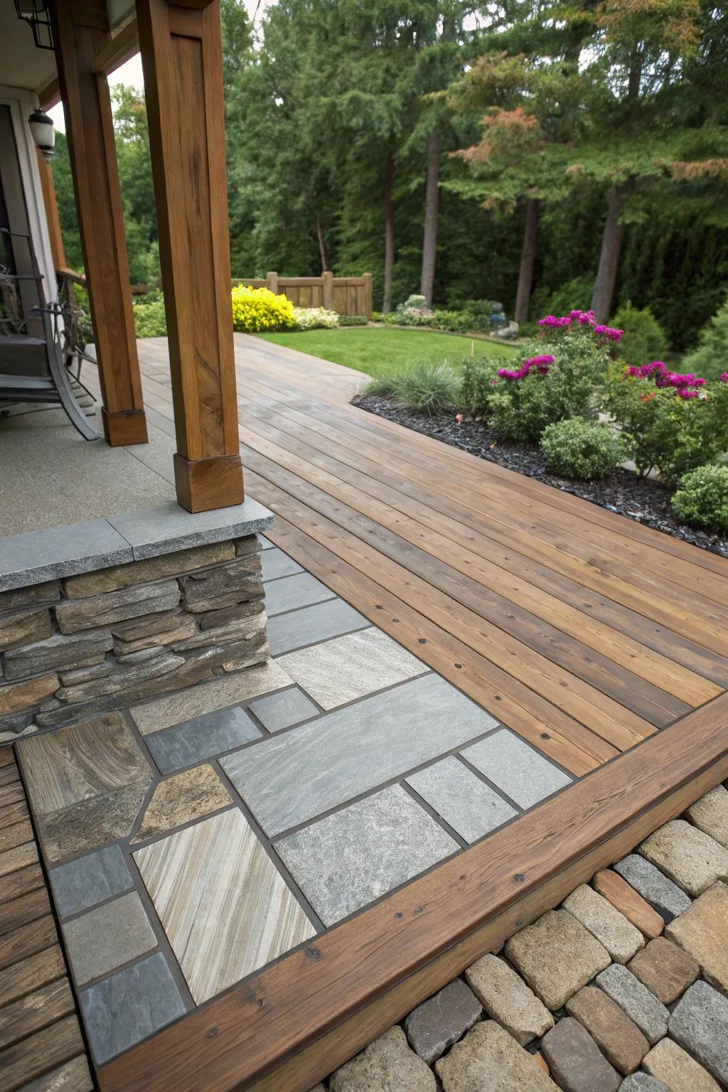 Mixed materials create a unique and textural deck design.