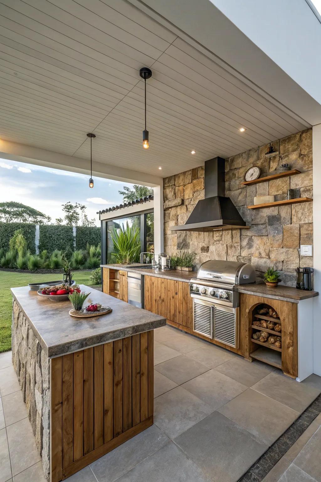 Unique outdoor kitchen with a mix of materials.