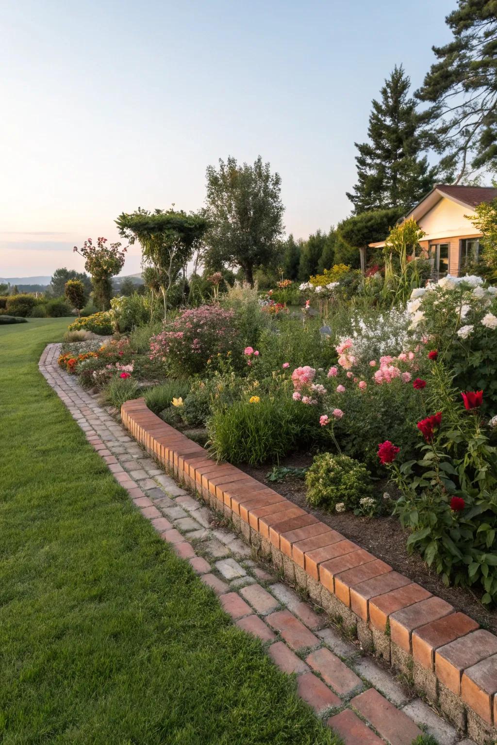 Brick edging offers a classic and durable solution for garden boundaries.