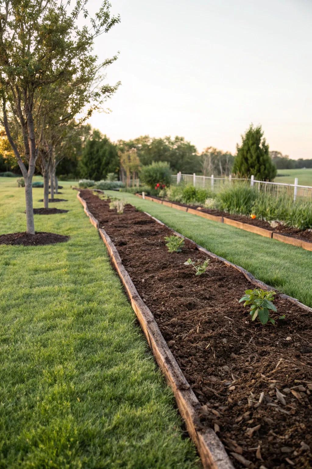 Mulch acts as a weed barrier and enhances garden aesthetics.