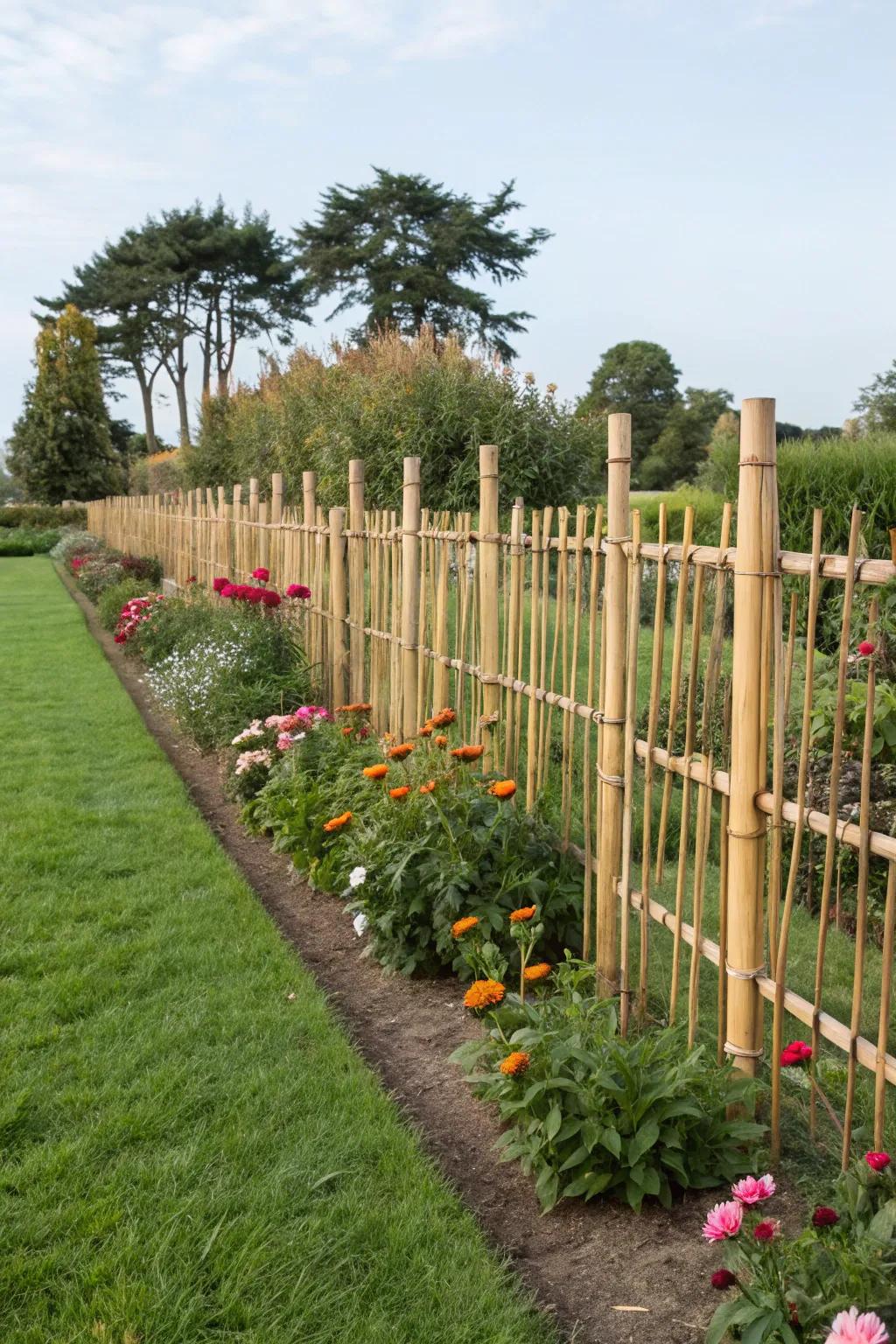 Bamboo borders bring an exotic flair while keeping grass away.