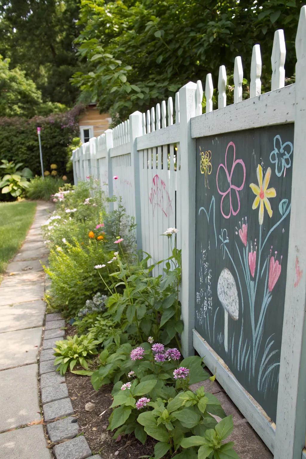 Incorporate a chalkboard fence section for endless creativity.