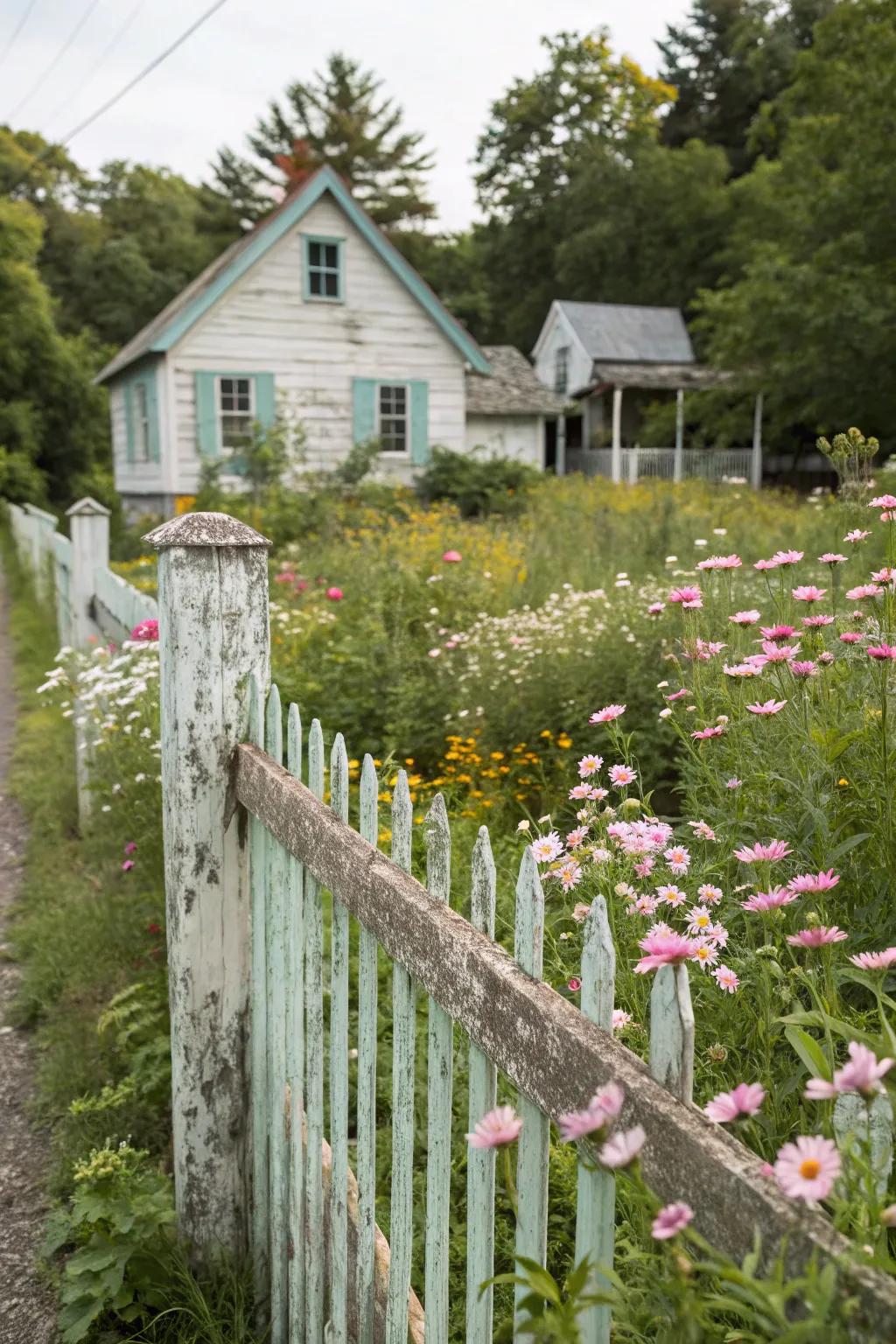 Achieve rustic charm with a weathered fence look.
