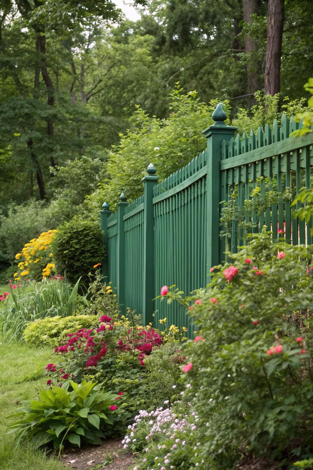 Seamlessly blend your fence with nature using green tones.
