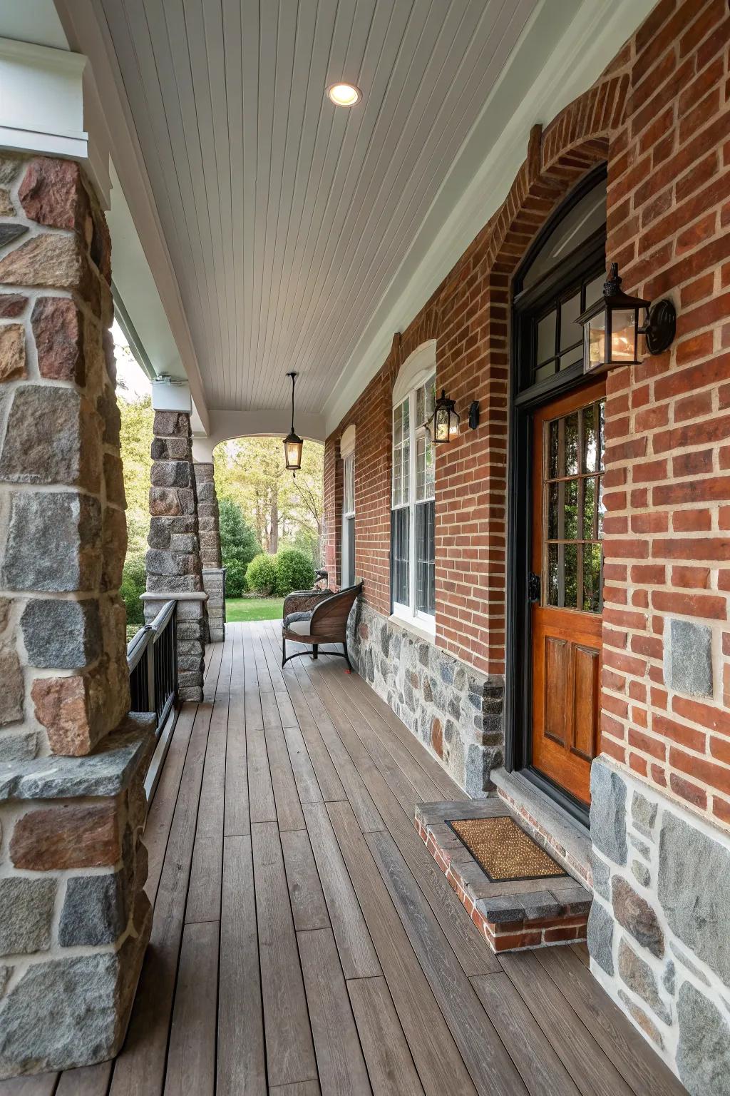 Mixing materials creates a textured, layered look.