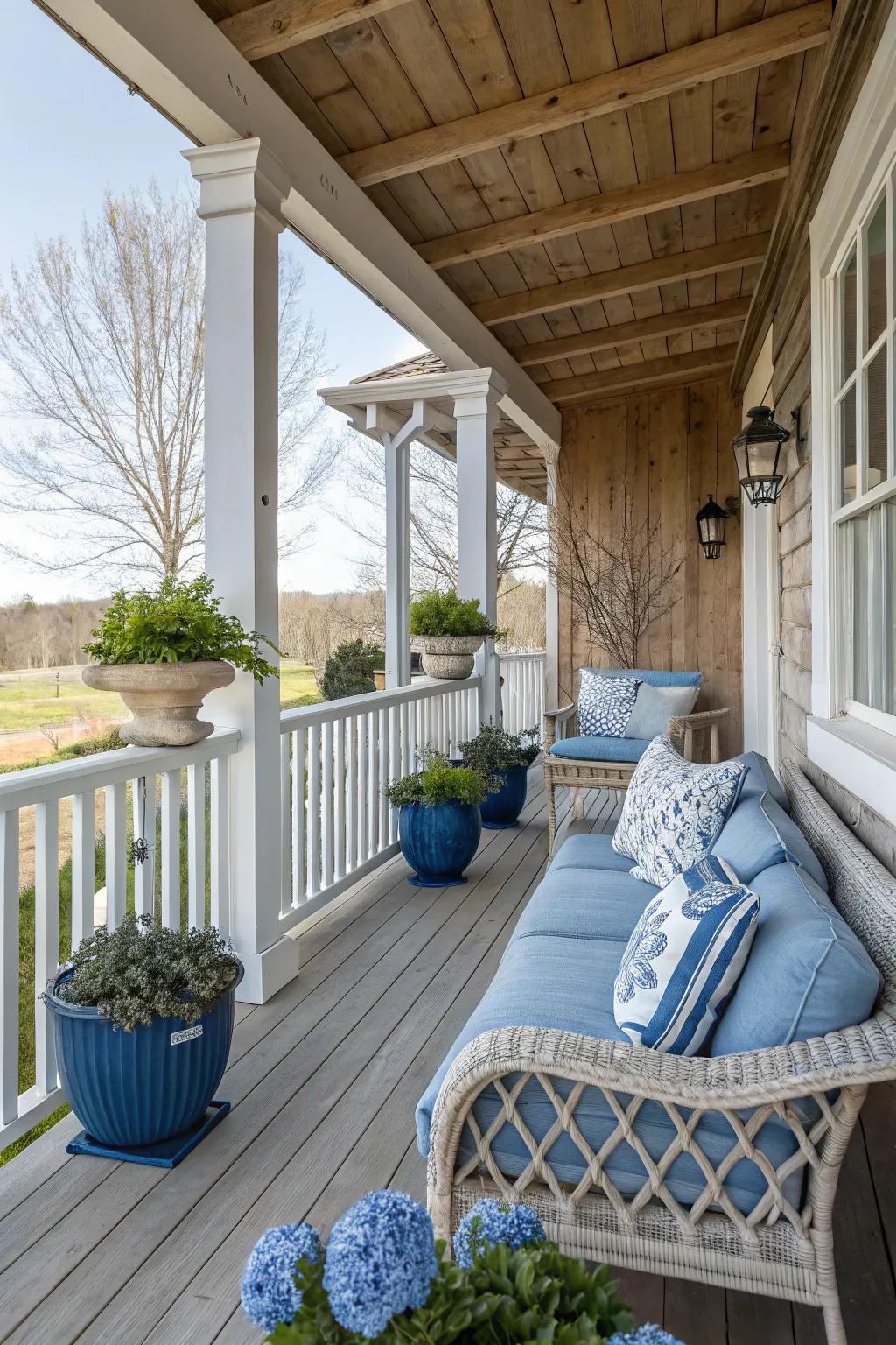 French blue accents add a refreshing pop of color.