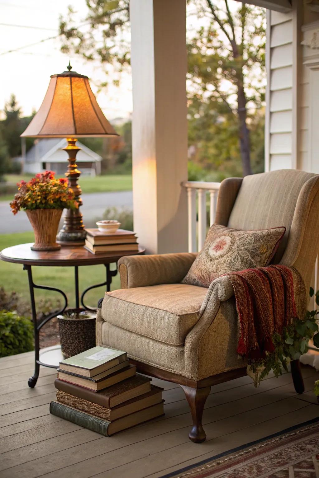A cozy reading nook invites you to unwind with a good book.