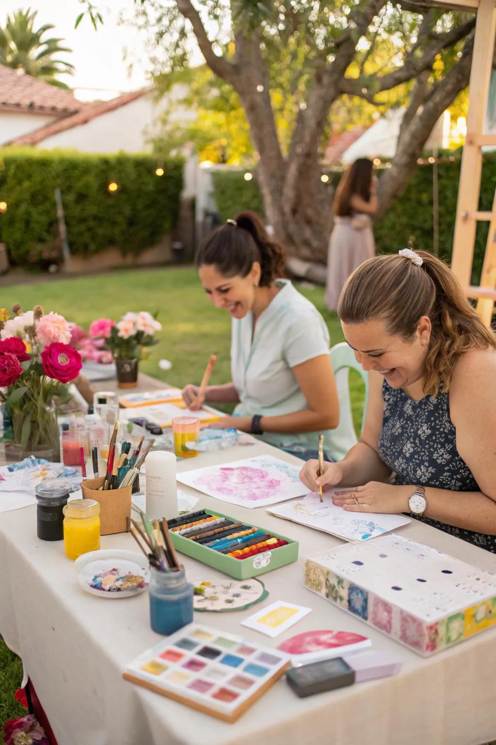 A crafting corner lets guests create unique and memorable keepsakes.