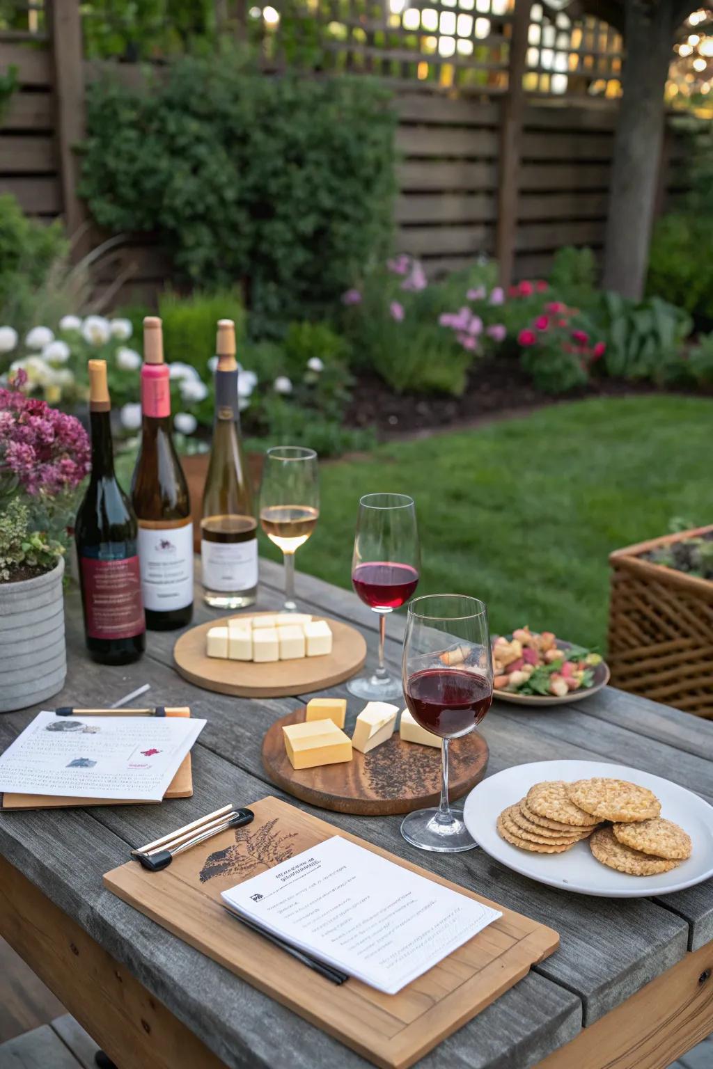 A wine tasting session adds a touch of sophistication and fun to the backyard celebration.