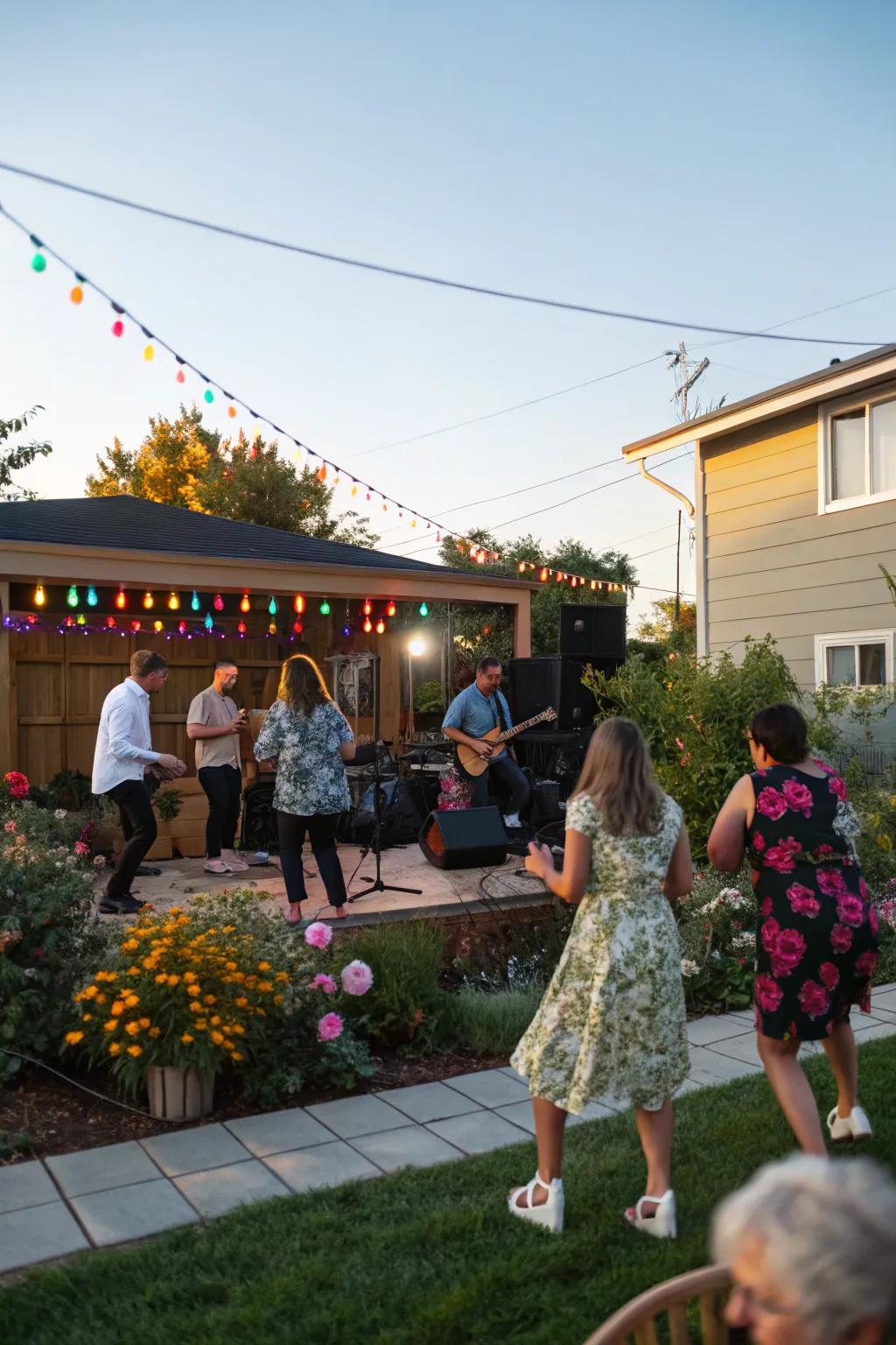 Live music brings energy and excitement to the backyard bachelorette celebration.