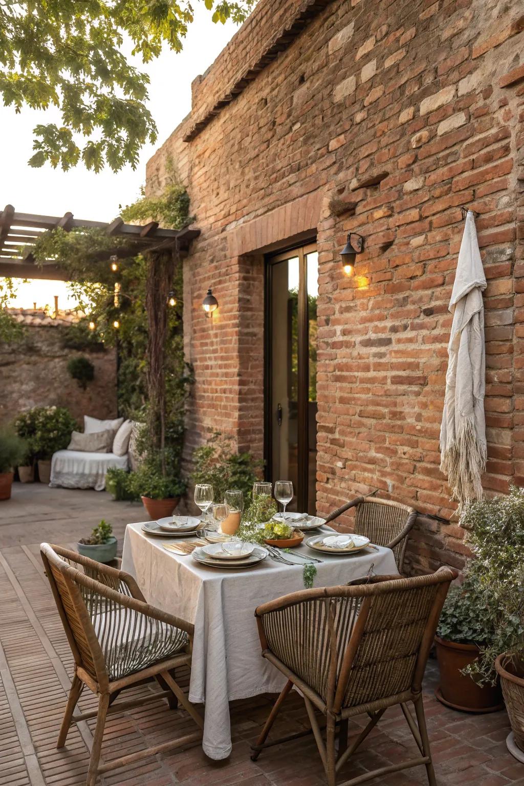 Elevate your dining experience with a brick wall backdrop.