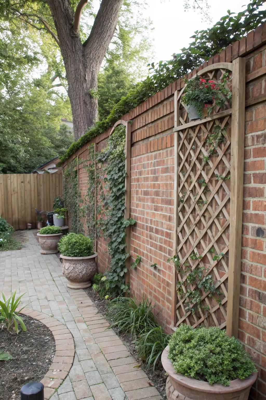 Enjoy privacy and style with a decorative brick wall.