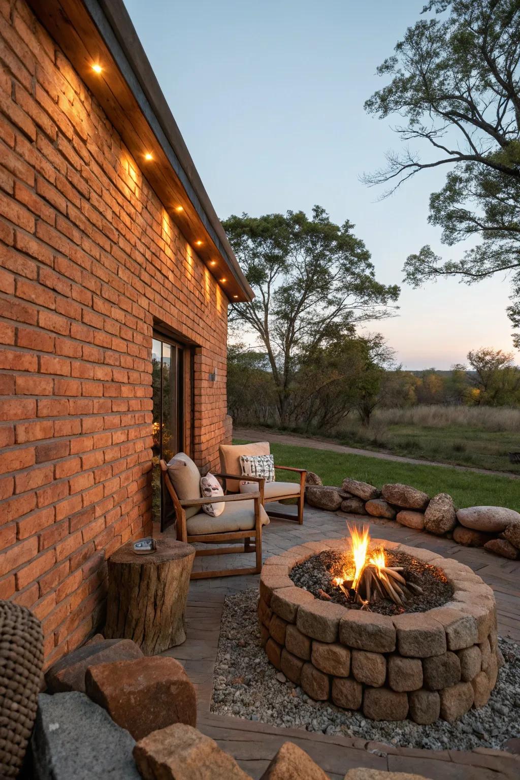 Gather around the warmth of a fire pit by your brick wall.