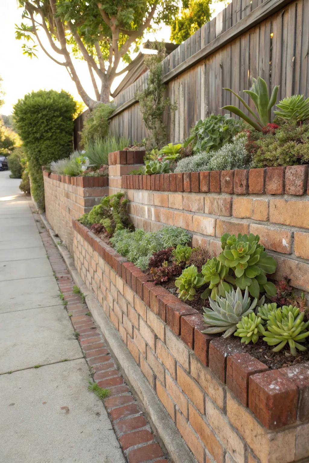 Integrate greenery into your brick wall with DIY planters.