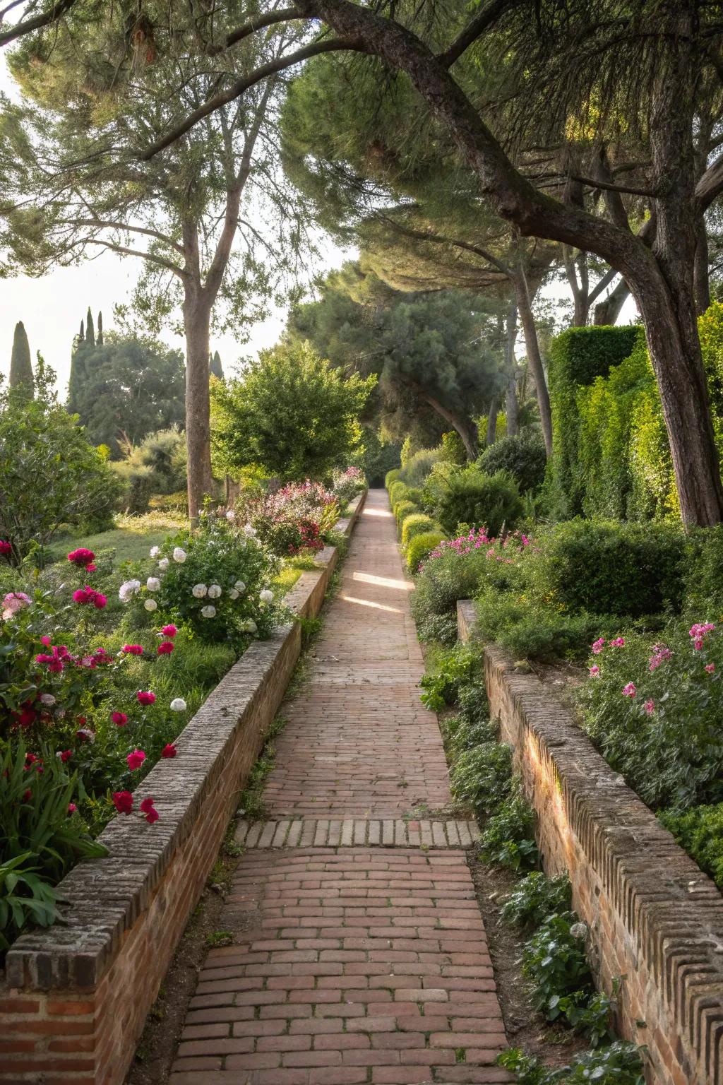 Create a magical journey with a brick-lined pathway.