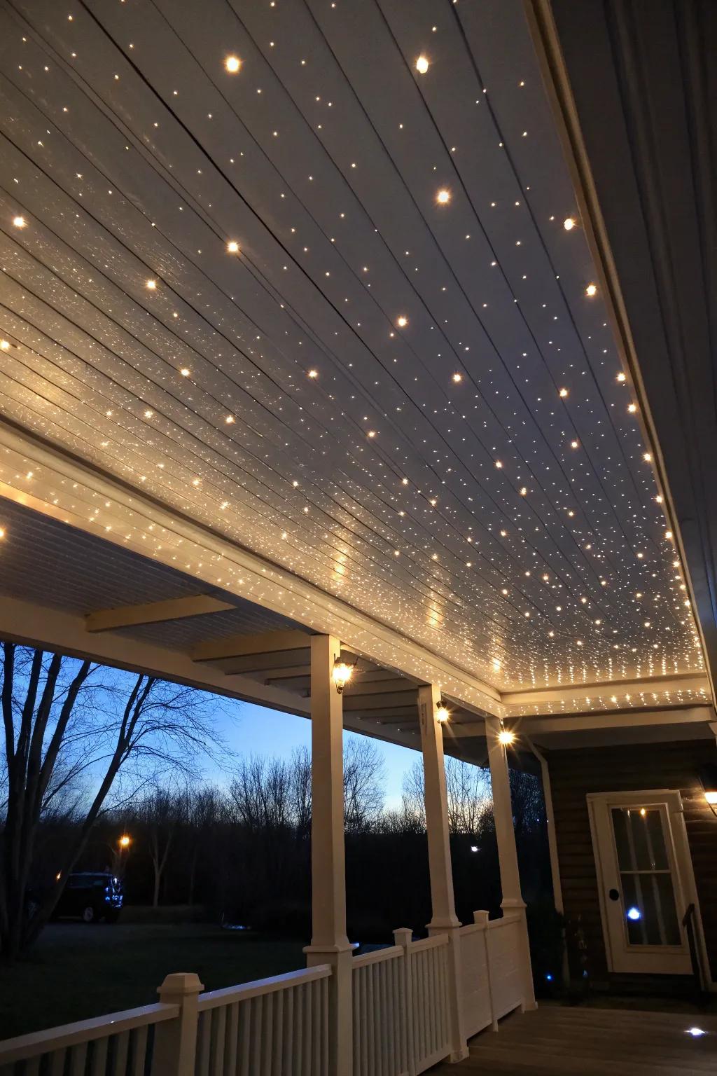 Fiber optic lights create a magical starry sky under your deck.