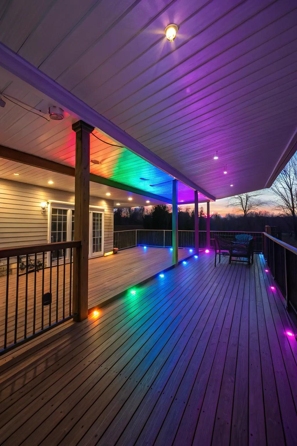 Multi-color LEDs bring dynamic lighting to your under-deck space.