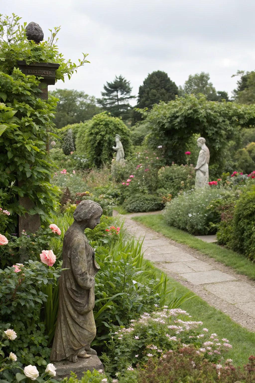 Unexpected sculptures add surprise and delight to the garden.