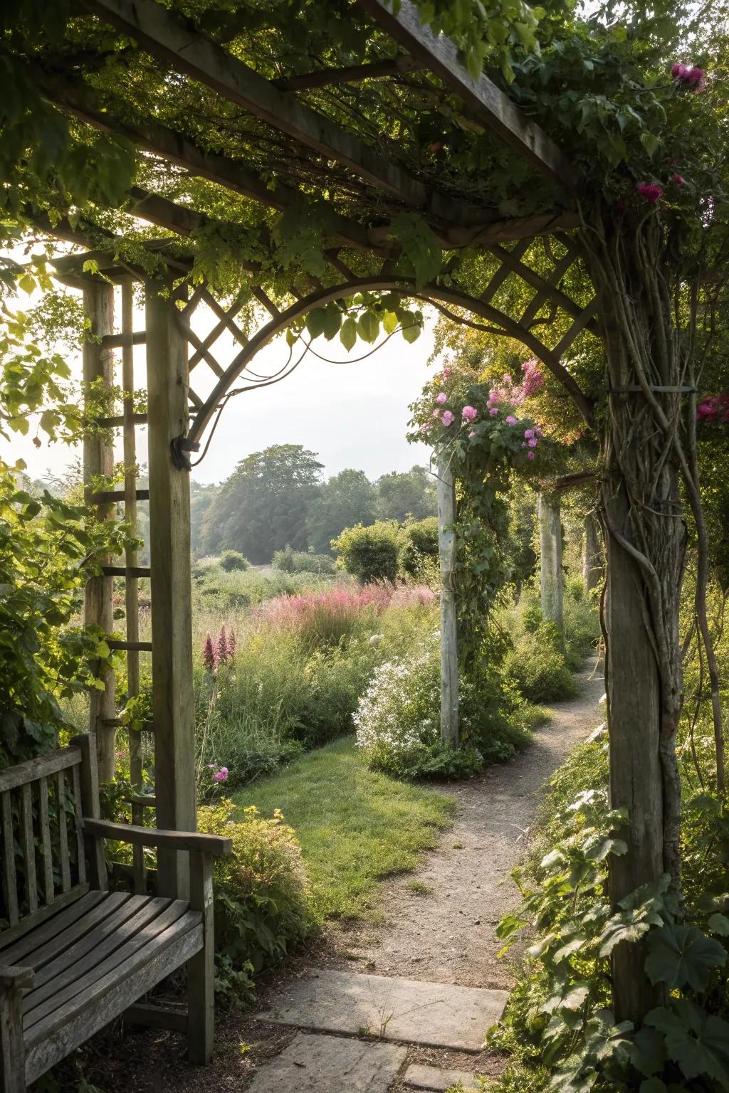 A hidden nook offers a secluded retreat within the garden.