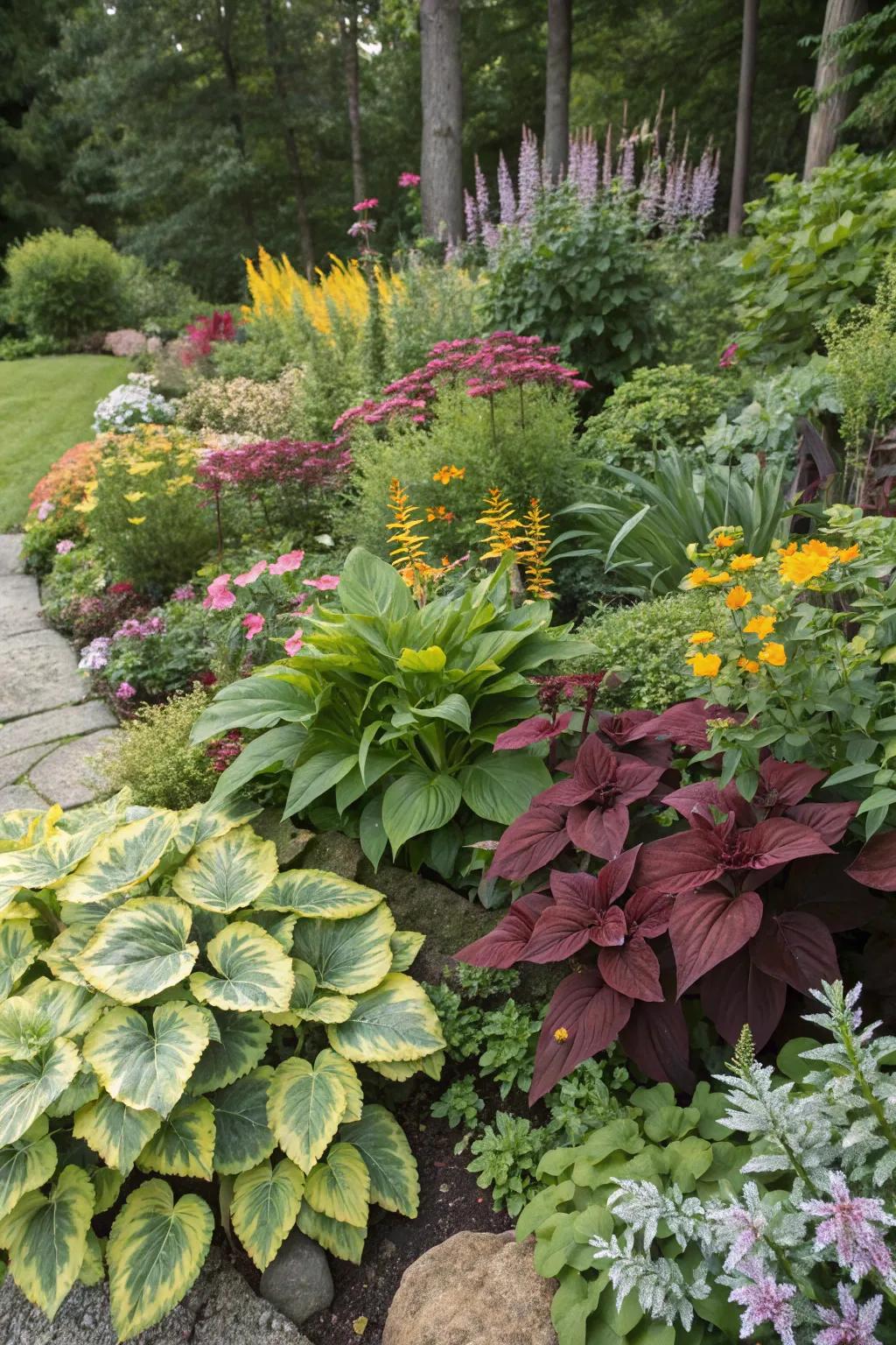 A variety of plants adds depth to the enchanted garden.