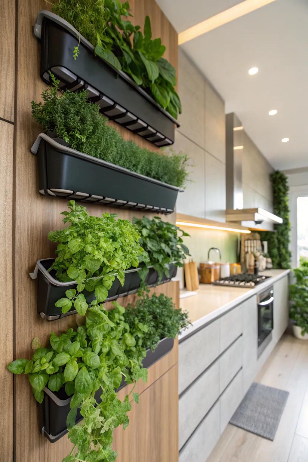 Wall-mounted planters save space and are practical.