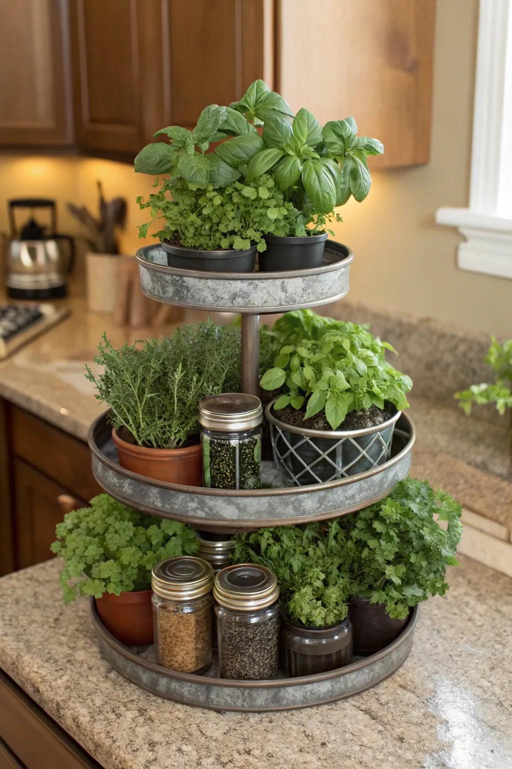 Tiered stands maximize space while adding depth.