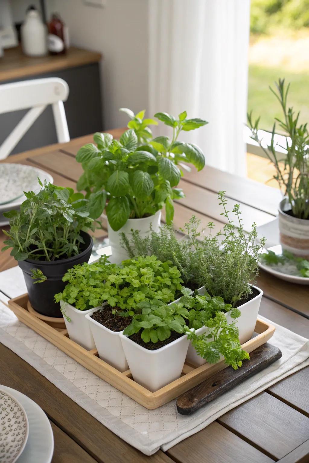 Tabletop herb gardens are perfect for easy access.