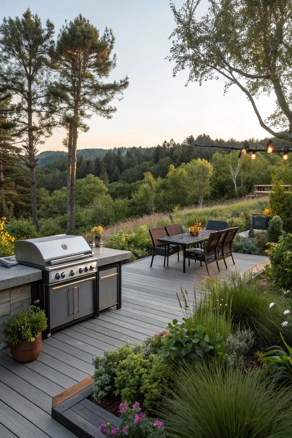 A grilling deck beautifully integrated with natural surroundings.