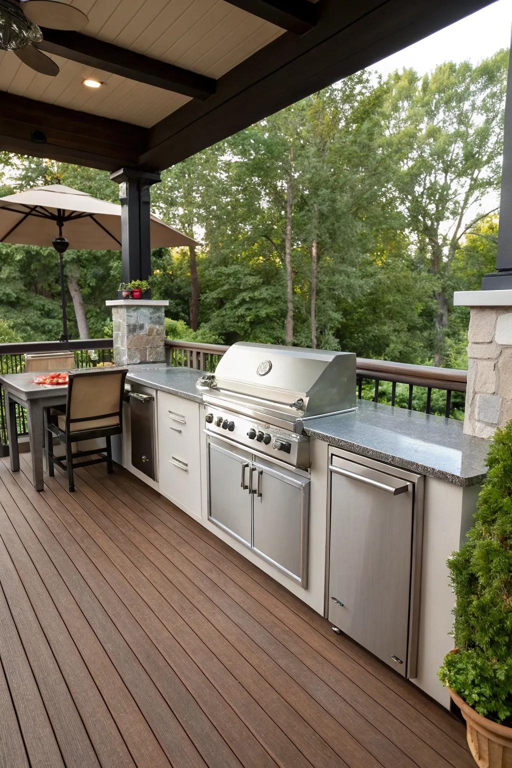Extended countertops provide ample space for grilling prep.