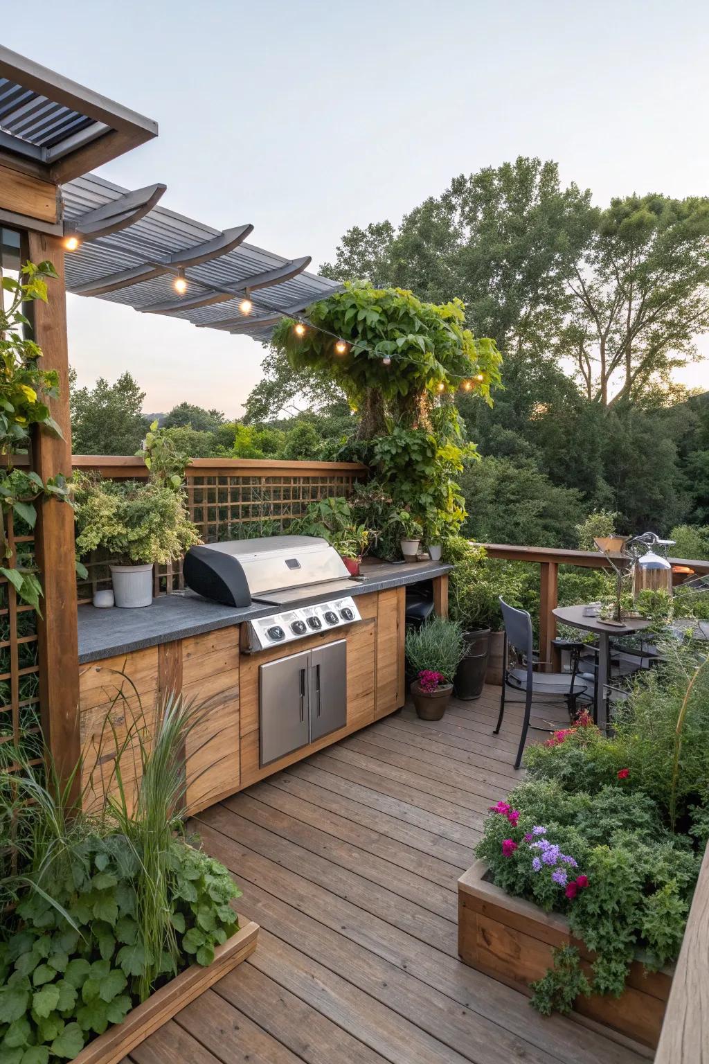 A sustainable grilling deck made with eco-friendly materials.