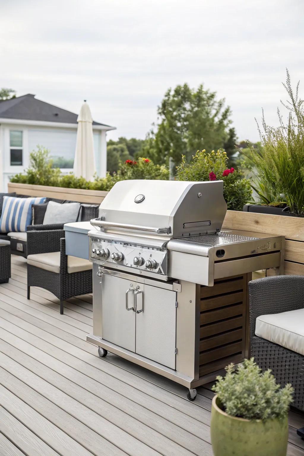 A sleek and durable stainless steel grill as a focal point.