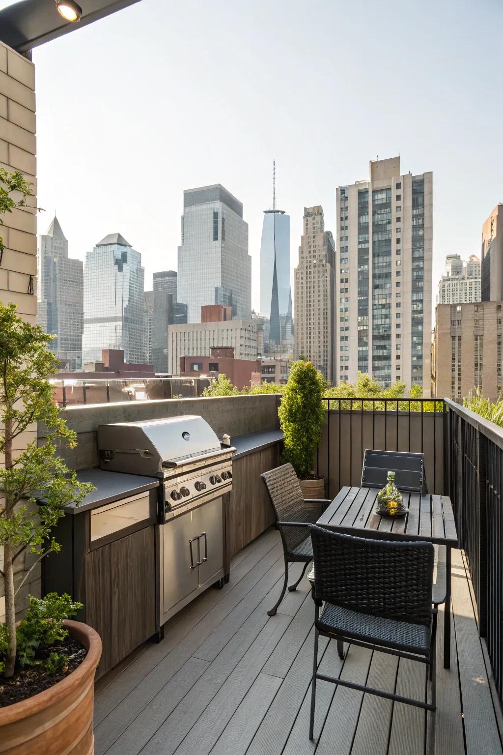 A cozy, compact grilling setup for small spaces.