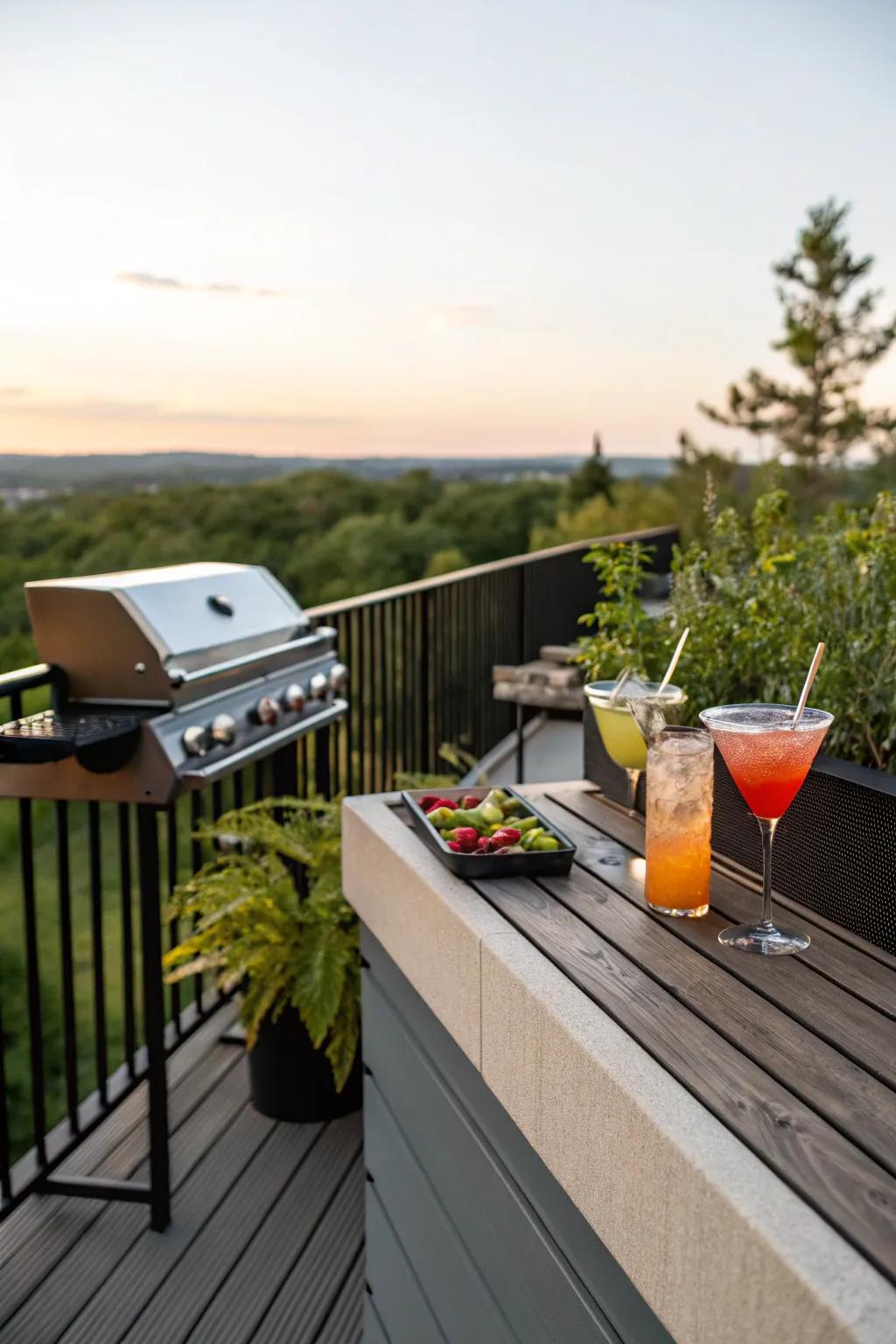 A practical cocktail rail enhances social gatherings on the deck.