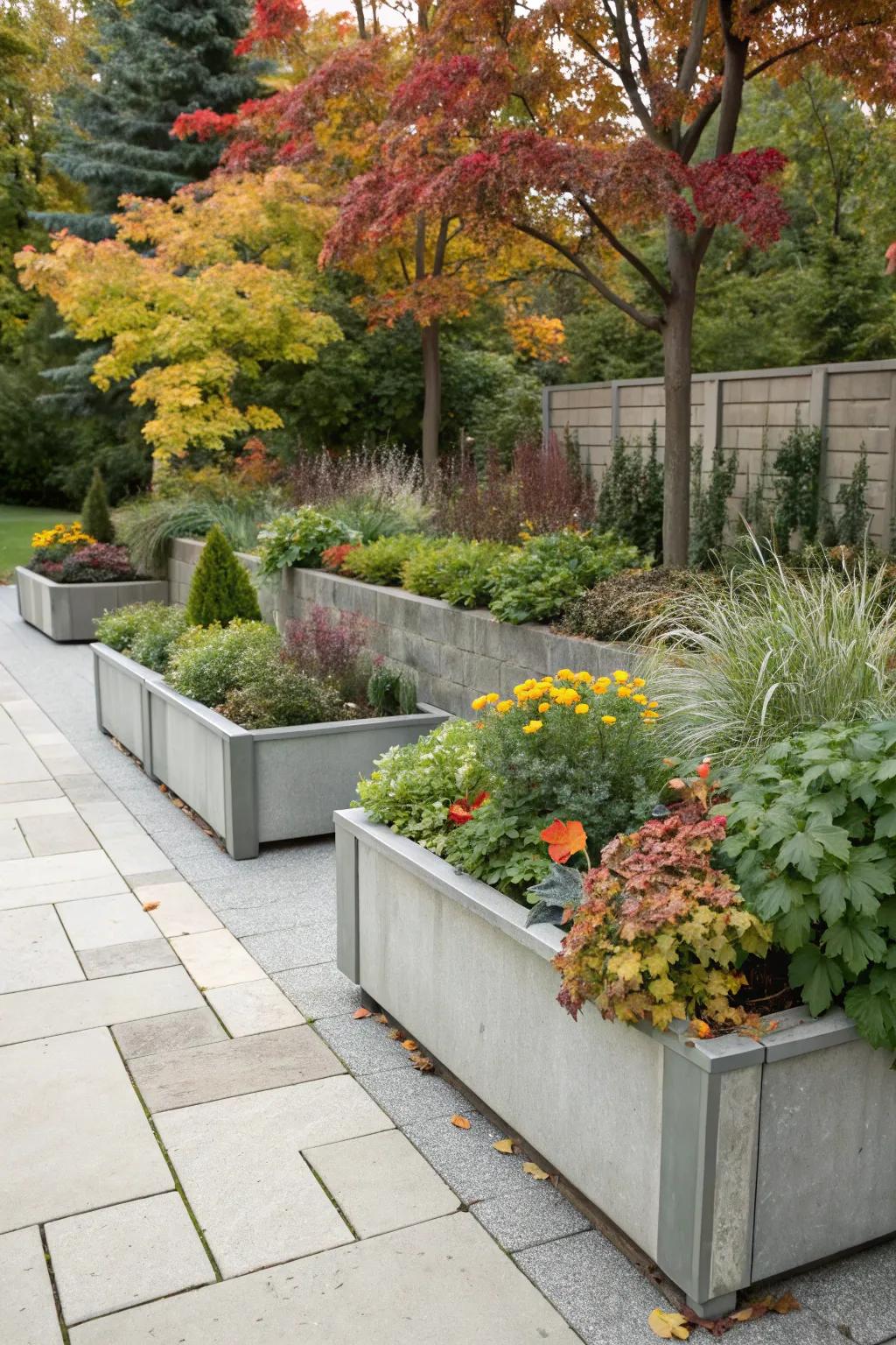 Adaptable garden with seasonal plant switches.