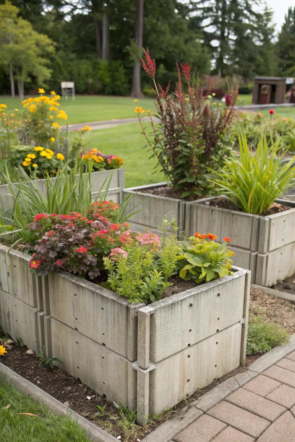 Eco-friendly planters made from recycled materials.