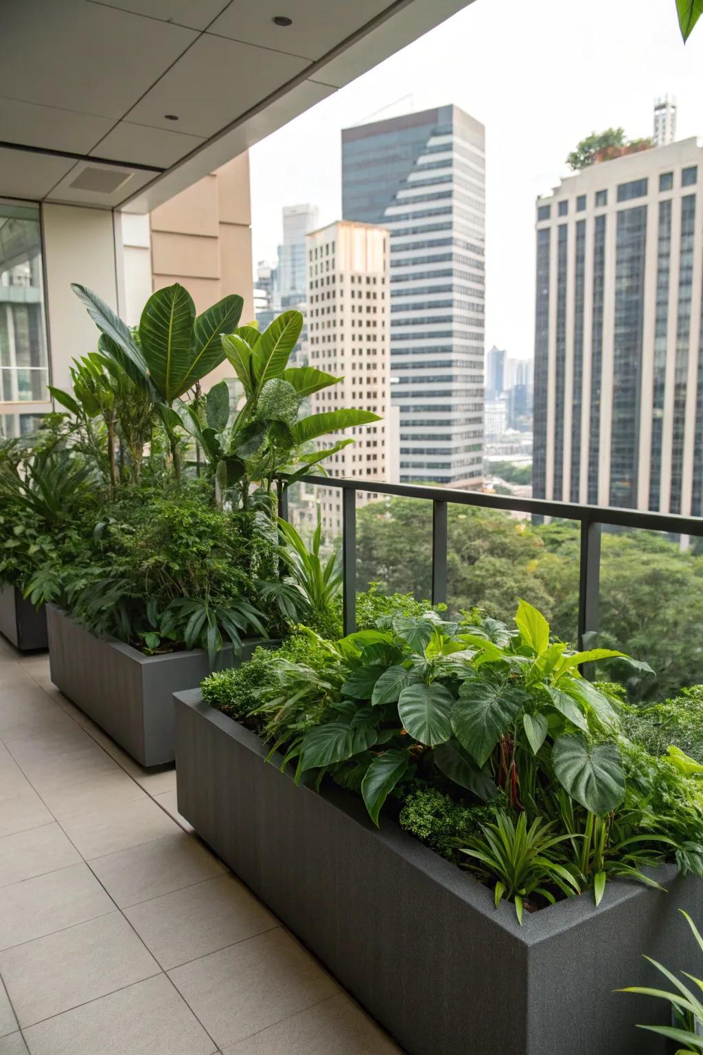 Urban jungle created on a city balcony.