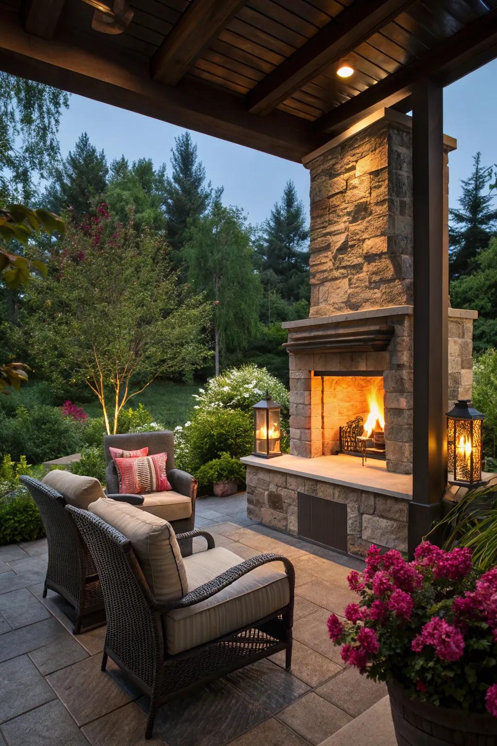 Positioning a fireplace with a view enhances natural beauty.