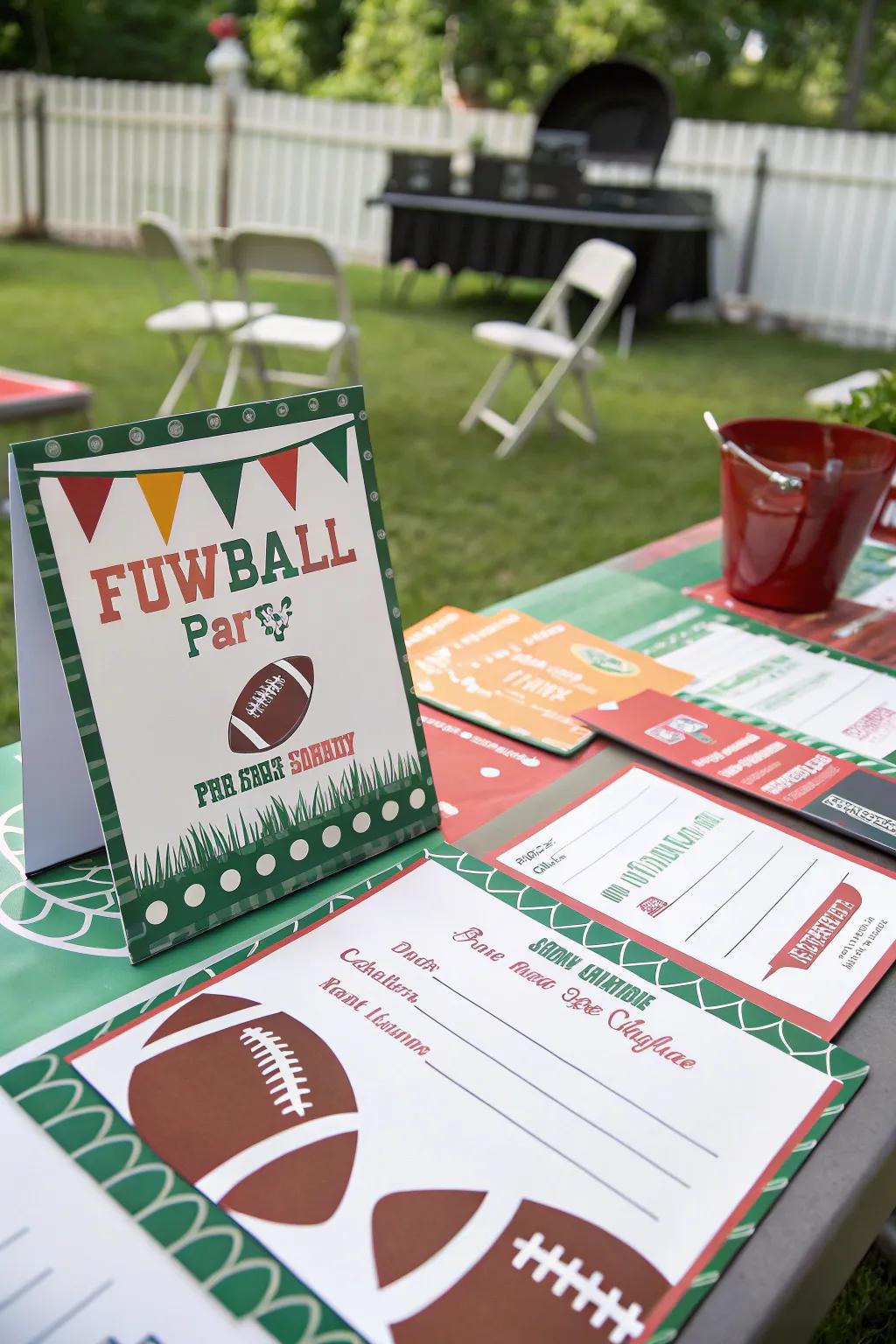 Personalized invitations for a tailgate party.