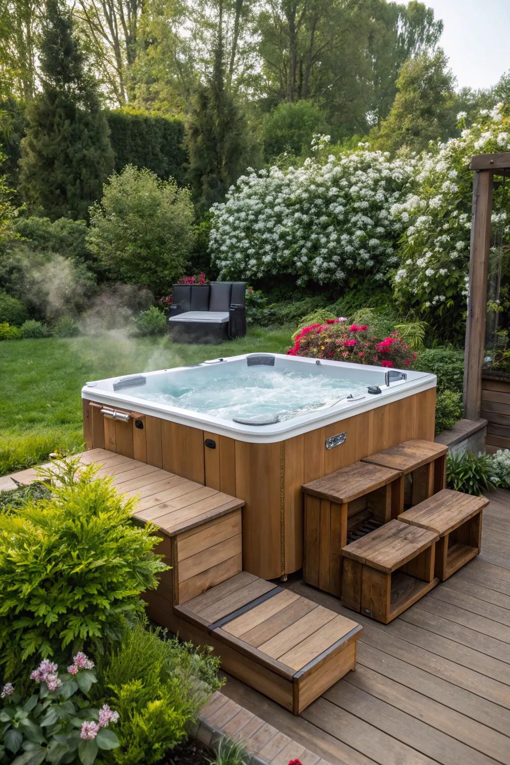 Functional seating and storage enhance your hot tub experience.