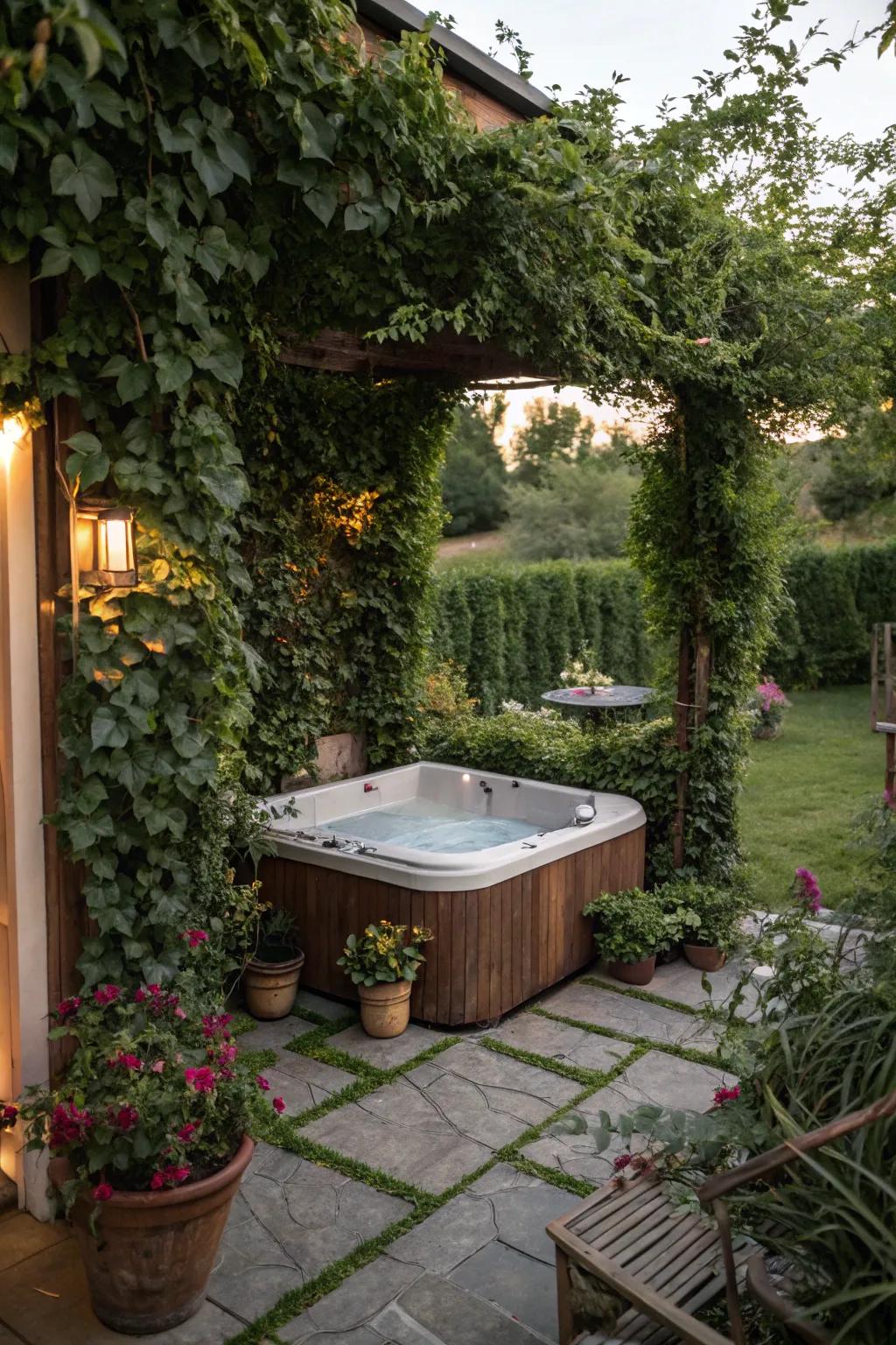 Greenery adds a refreshing and tranquil touch to your hot tub.