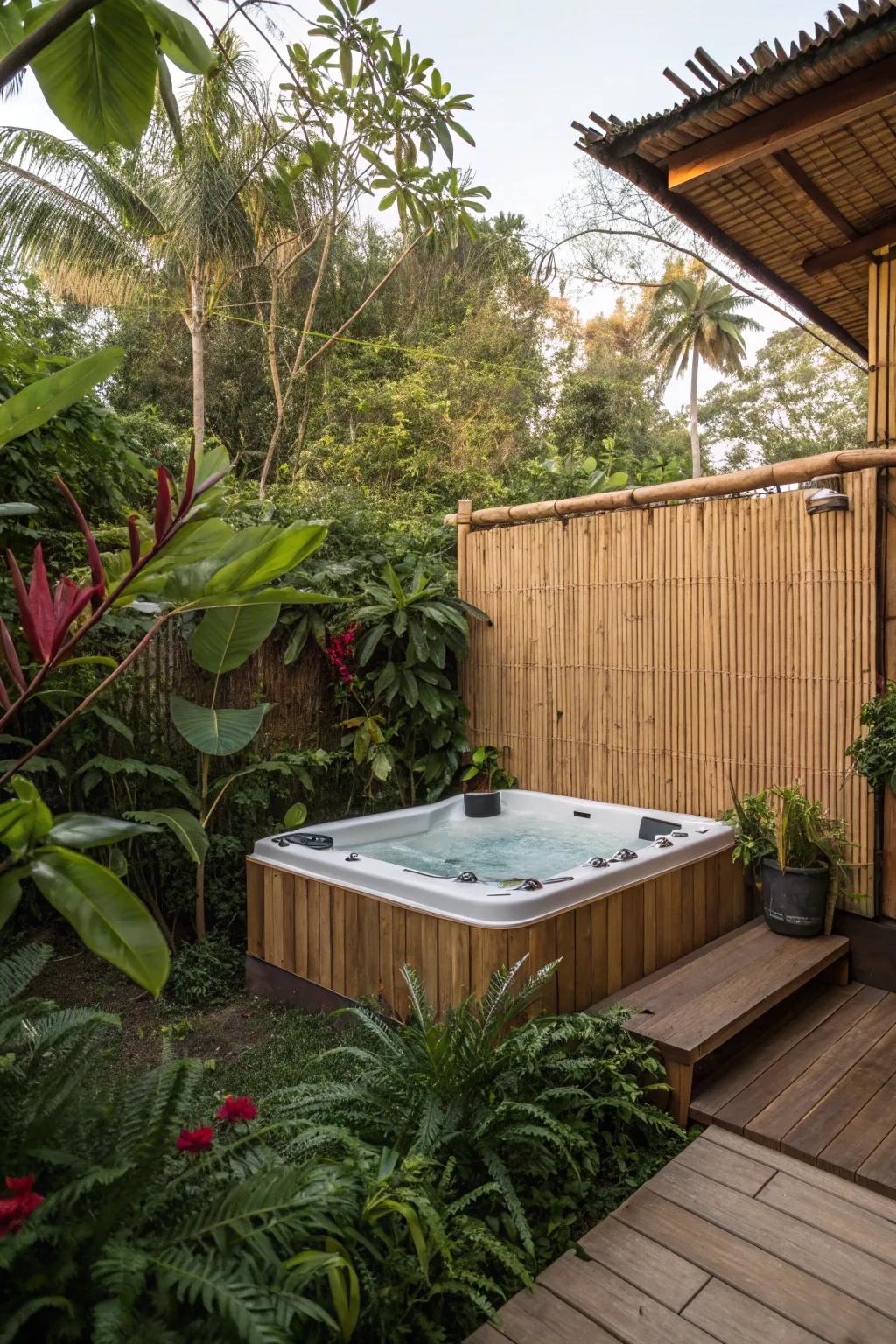 Bamboo adds a tropical touch to your hot tub area.